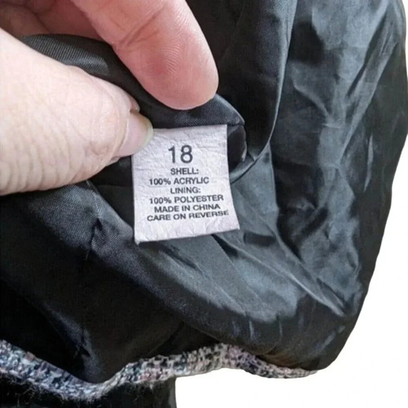 Tara Jones Tweed Blazer Fringe Edges Pink Gray White Black Plaid 18 - Picture 6 of 8